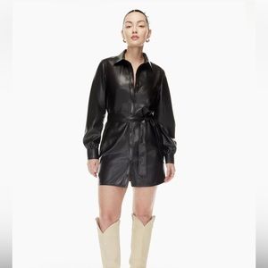 Aritzia Caroline faux leather shirt dress size XS black